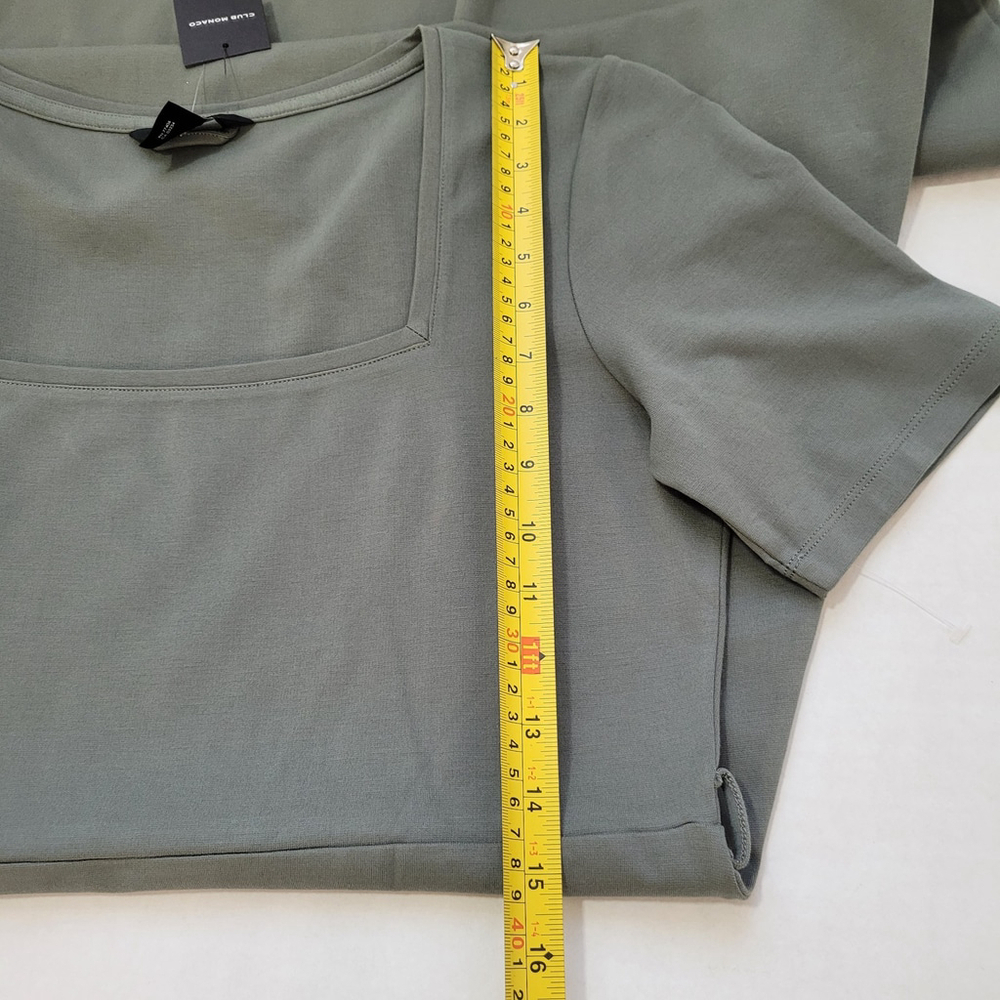 NWT CLUB MONACO Women's Midi Dress Square Neckline Large Olive Gray - Picture 6 of 11